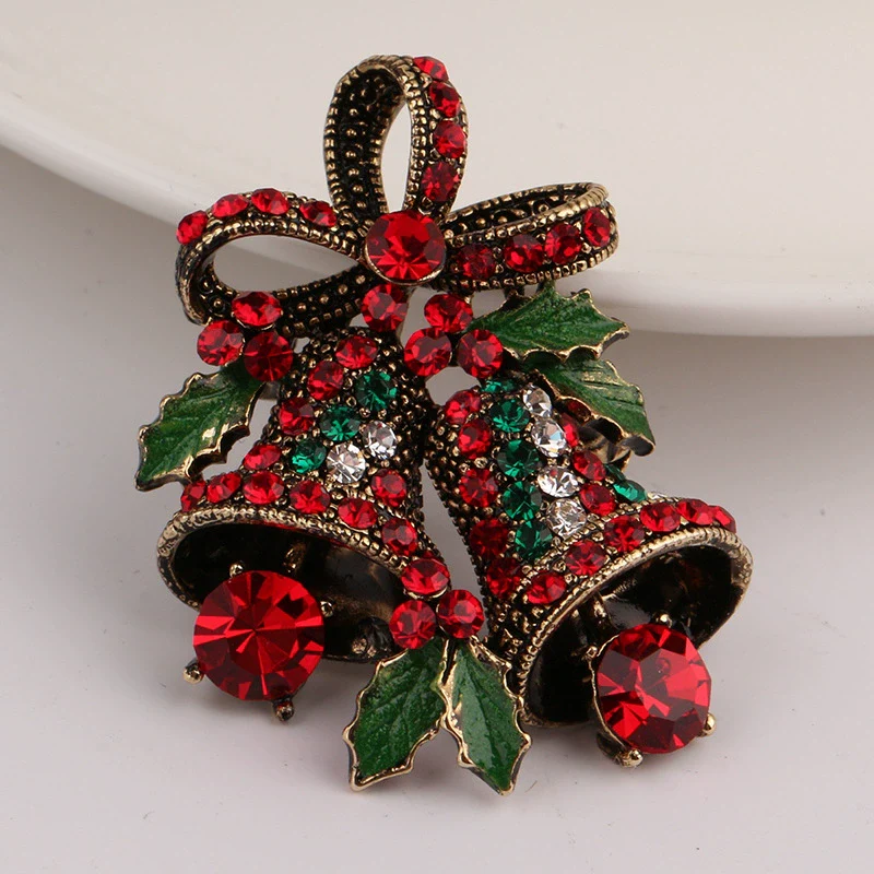 Wholesale Women's Christmas Brooch Retro Bell Rhinestone Dripping Oil Creative Gift - Image 6
