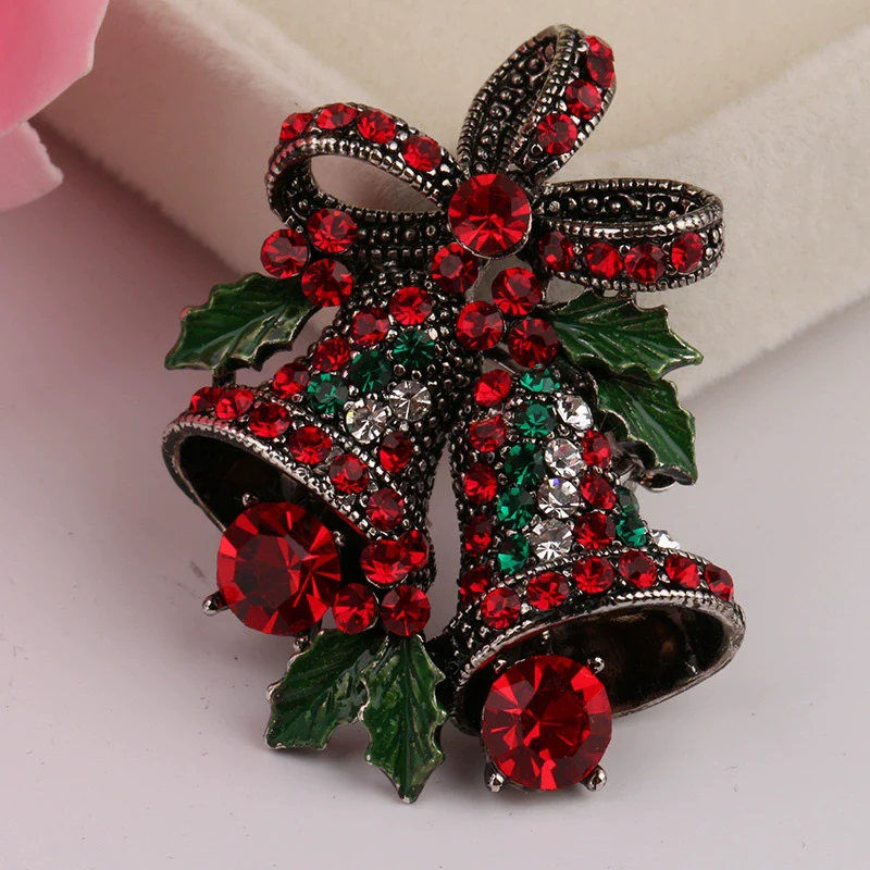 Wholesale Women's Christmas Brooch Retro Bell Rhinestone Dripping Oil Creative Gift - Image 7