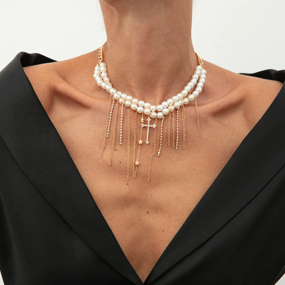 Wholesale Women's Clavicle Necklace Imitation Pearl Iron Chain Copperclad Iron Chain Geometric Electroplating - Image 9