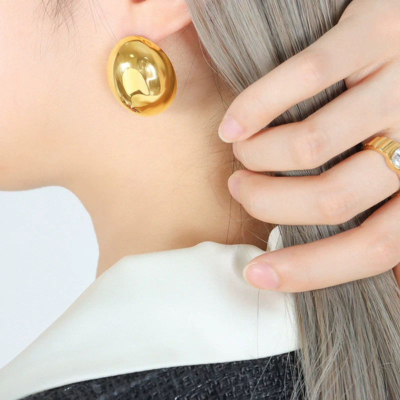 Wholesale Women's Cold Chic Geometric Oval Titanium Steel Electroplated Earrings Fashion Ear Jewelry
