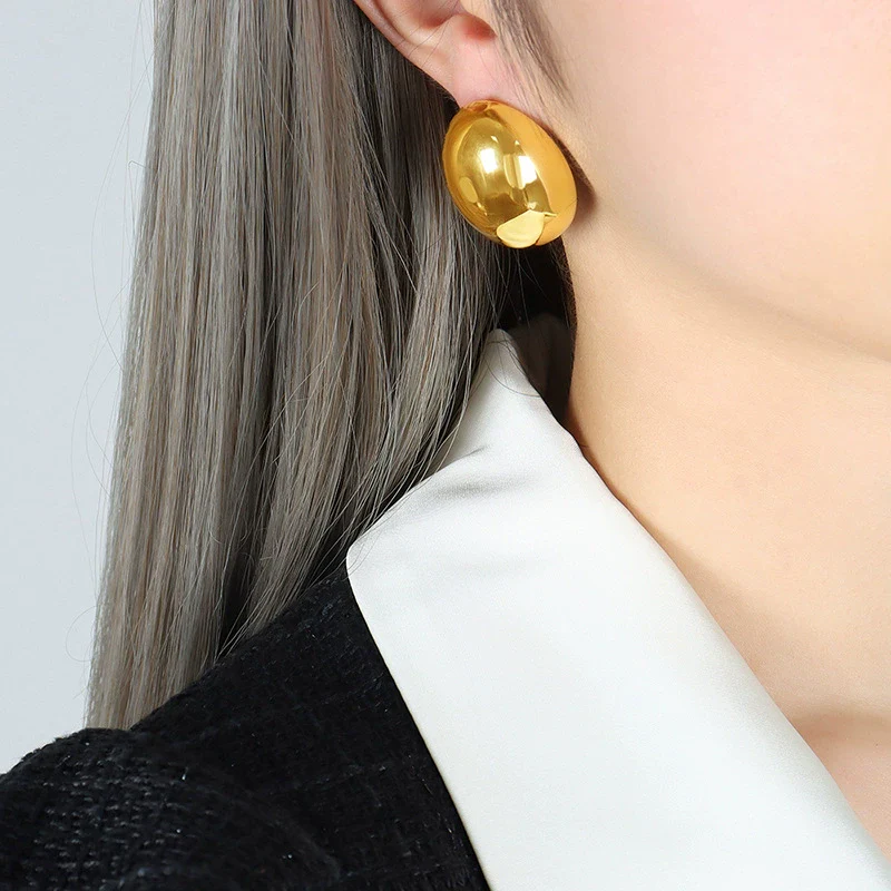 Wholesale Women's Cold Chic Geometric Oval Titanium Steel Electroplated Earrings Fashion Ear Jewelry - Image 6