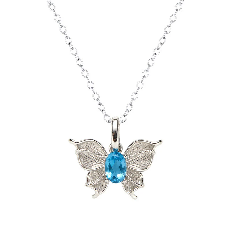 Wholesale Women's Colored Gemstone Necklace Butterfly Style S925 Sterling Silver Inlaid With Natural Sapphire Tanzanite Animal Zodiac Design - Image 5
