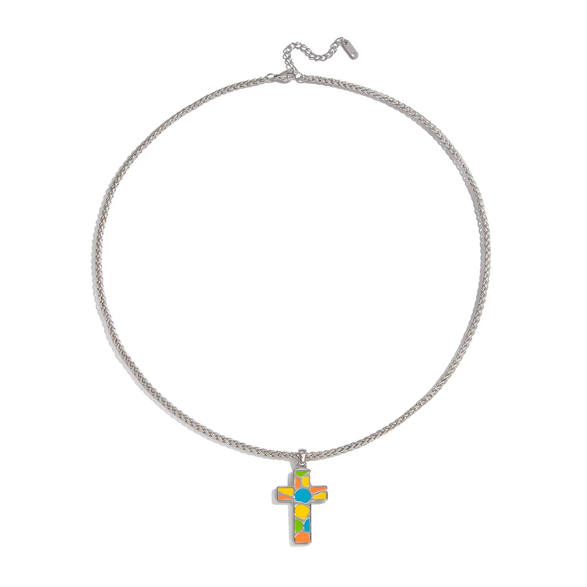 Wholesale Women's Colorful Enamel Geometric Cross Pendant Necklace With 18K Real Gold Plating Stainless Steel - Image 5