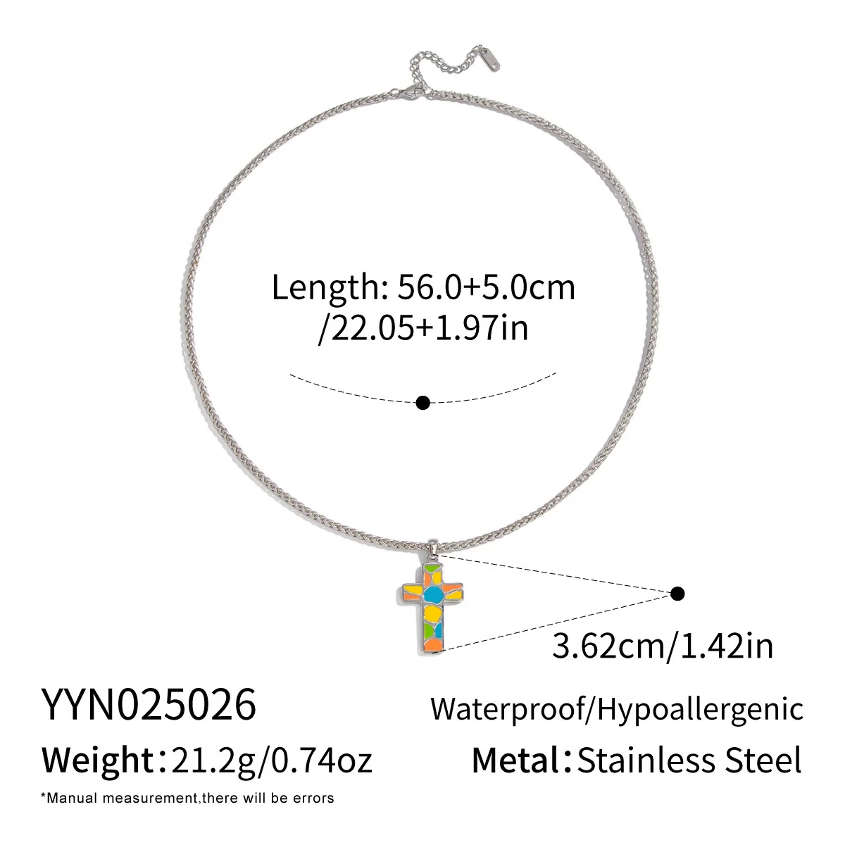 Wholesale Women's Colorful Enamel Geometric Cross Pendant Necklace With 18K Real Gold Plating Stainless Steel - Image 6