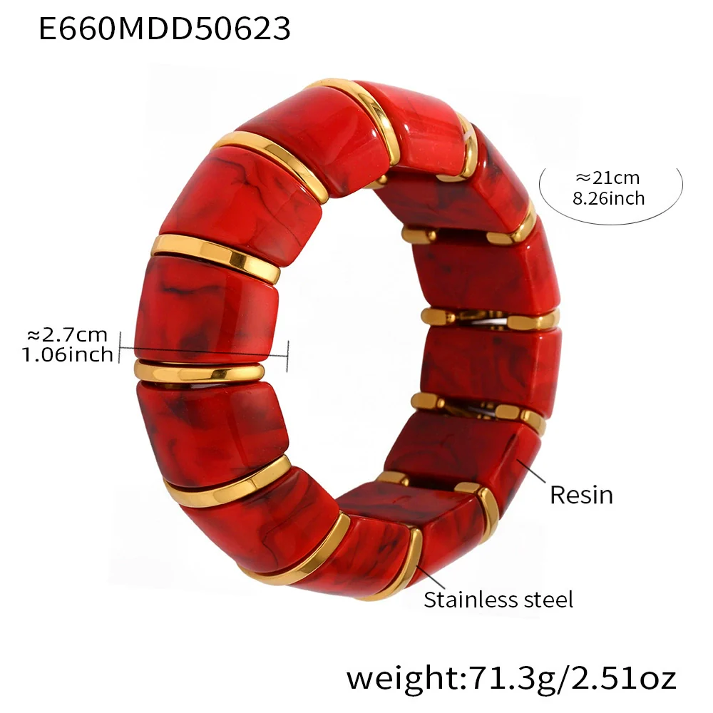 Wholesale Women's Colorful Geometric Stainless Steel 18K Gold Plated Electroplated Elastic Bracelet - Image 9