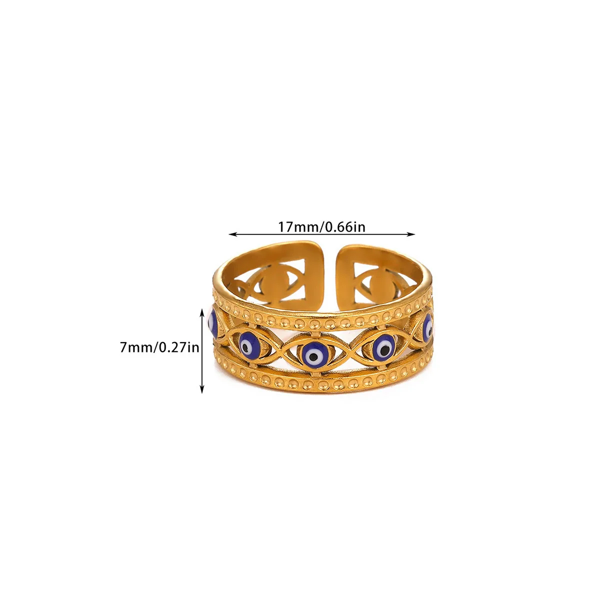 Wholesale Women's Colorful Oil Dripping Devil's Eye Heart Shape Stainless Steel 18K Gold Plated Inlaid With Gold Retro Open Ring - Image 5