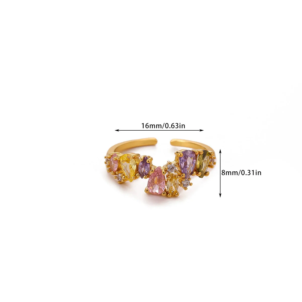 Wholesale Women's Colorful Zircon Geometric Heartshaped Copper Ring Inlaid With Gold - Image 11