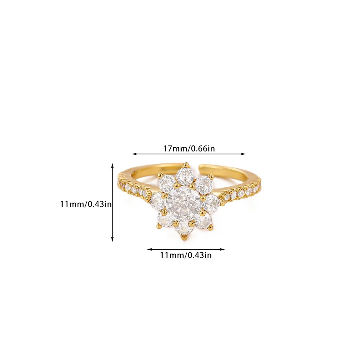 Wholesale Women's Colorful Zircon Geometric Heartshaped Copper Ring Inlaid With Gold - Image 13