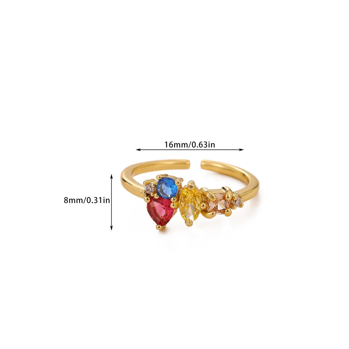 Wholesale Women's Colorful Zircon Geometric Heartshaped Copper Ring Inlaid With Gold - Image 14
