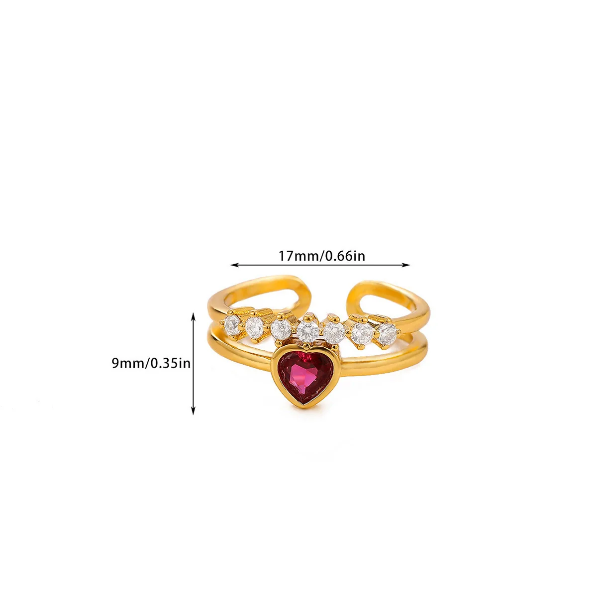 Wholesale Women's Colorful Zircon Geometric Heartshaped Copper Ring Inlaid With Gold - Image 15