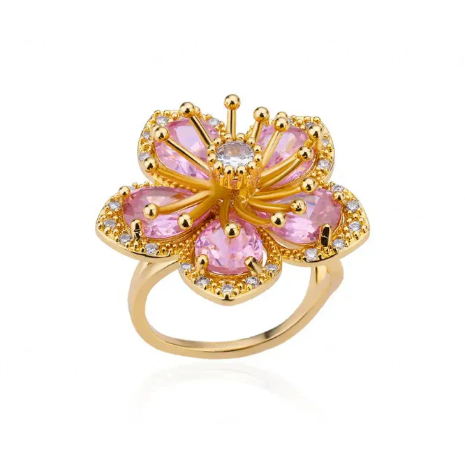 Wholesale Women's Colorful Zircon Geometric Heartshaped Copper Ring Inlaid With Gold - Image 18