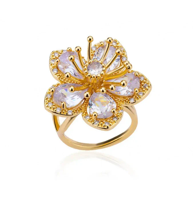 Wholesale Women's Colorful Zircon Geometric Heartshaped Copper Ring Inlaid With Gold - Image 19