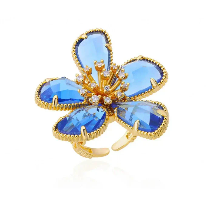 Wholesale Women's Colorful Zircon Geometric Heartshaped Copper Ring Inlaid With Gold - Image 21