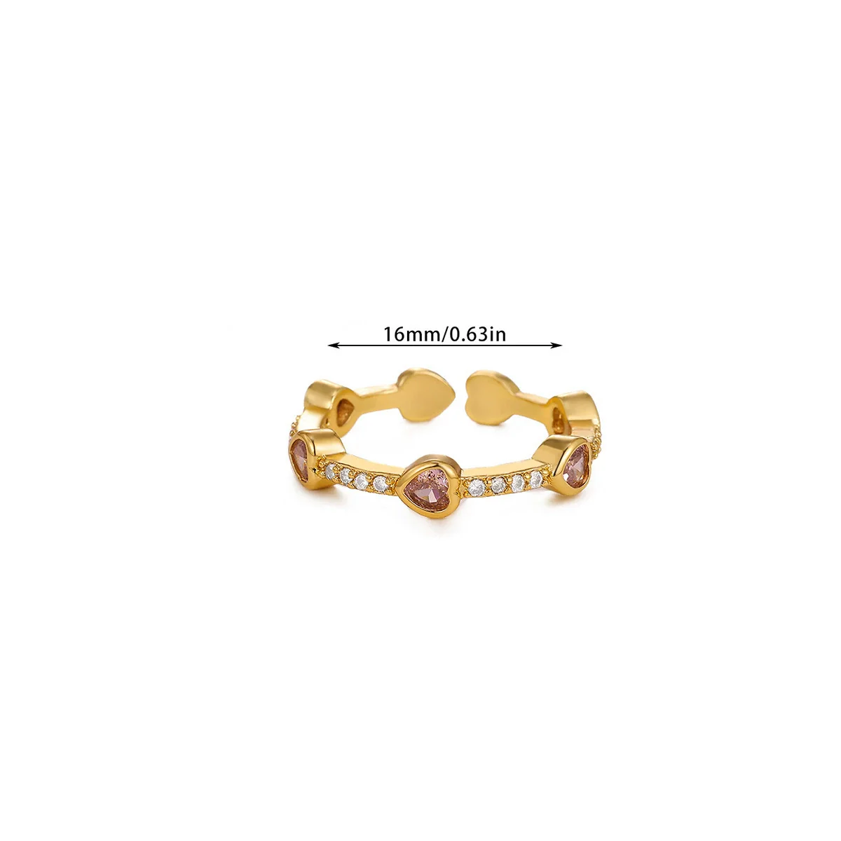 Wholesale Women's Colorful Zircon Geometric Heartshaped Copper Ring Inlaid With Gold - Image 23
