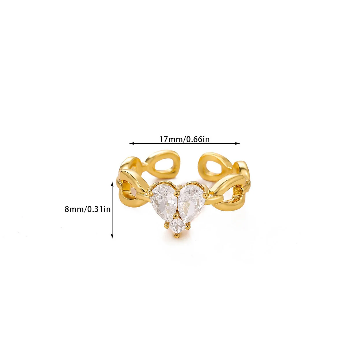 Wholesale Women's Colorful Zircon Geometric Heartshaped Copper Ring Inlaid With Gold - Image 8