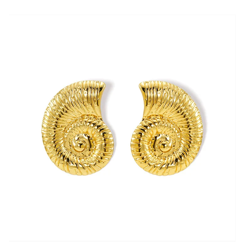 Wholesale Women's Conch Geometric Woven 316L Stainless Steel Earrings Plated 18K Gold - Image 5