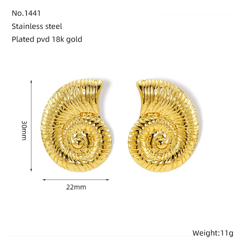 Wholesale Women's Conch Geometric Woven 316L Stainless Steel Earrings Plated 18K Gold - Image 6