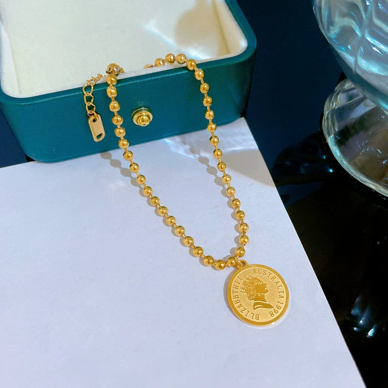 Wholesale Women's Constellation Gold Inlaid Titanium Steel Round Bead Chain Bracelet - Image 3