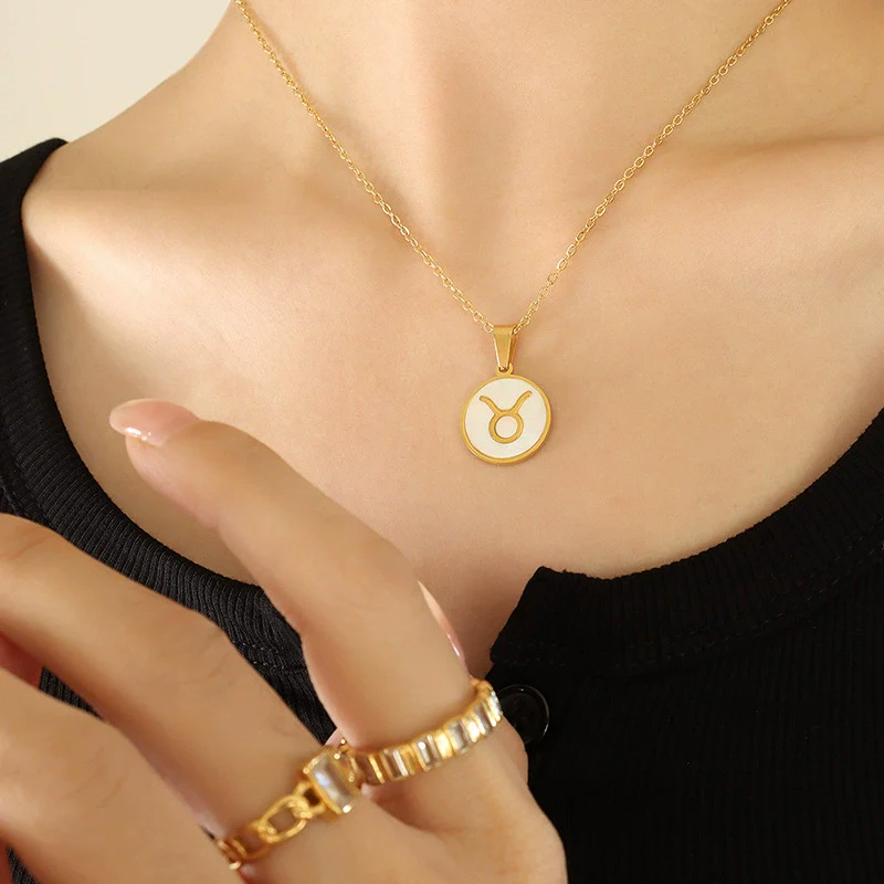 Wholesale Women's Constellation Necklace Inlaid With White Seashells And Titanium Steel 18K Gold Plated - Image 7