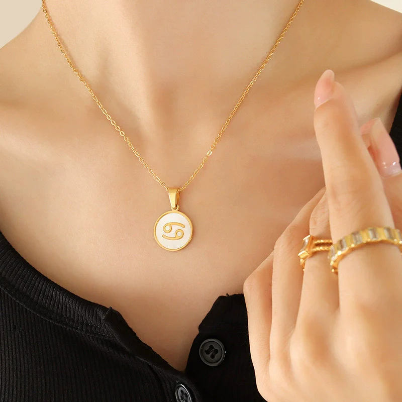 Wholesale Women's Constellation Necklace Inlaid With White Seashells And Titanium Steel 18K Gold Plated - Image 8