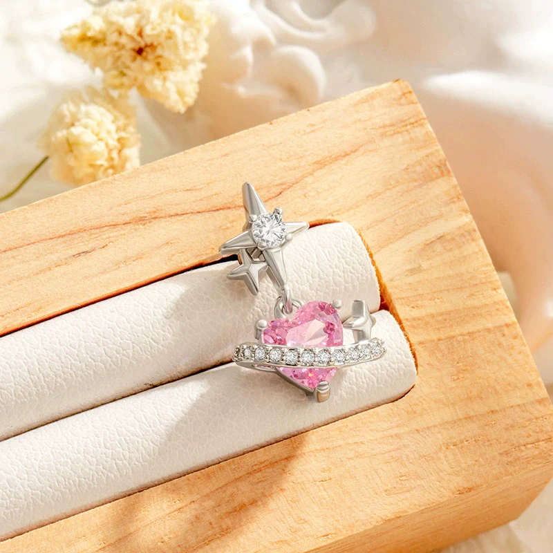 Wholesale Women's Cool Style Heart Shape Metal Pendant Titanium Steel Screw Ear Nail Set With Diamonds - Image 6