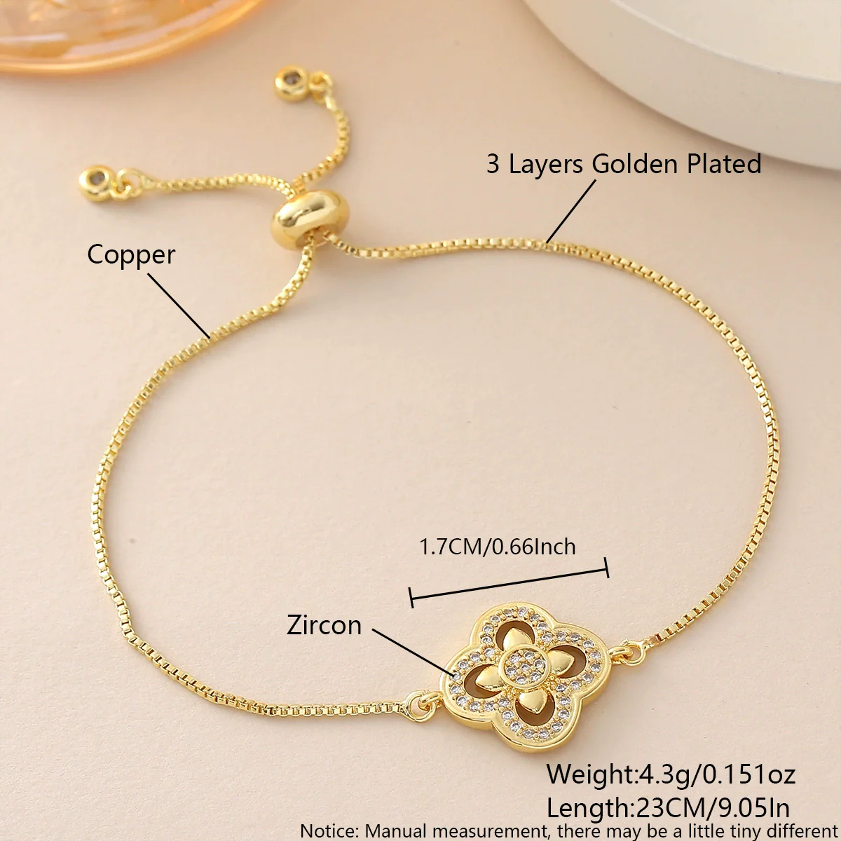 Wholesale Women's Copper 18K Gold Plated Fourleaf Clover Pendant Necklace And Bracelet Set With Ochain - Image 7