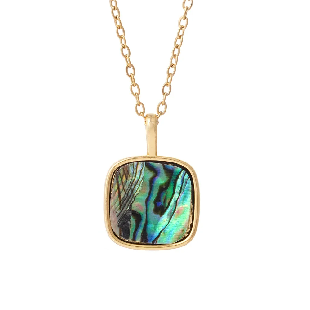 Wholesale Women's Copper 18K Gold Plated Square Mother Shell Geometric Style Clavicle Chain Necklace With Mixed Gemstone Inlay - Image 5