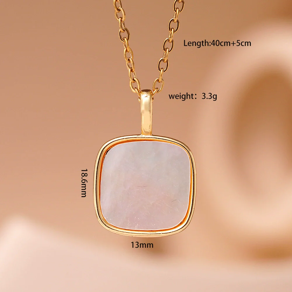 Wholesale Women's Copper 18K Gold Plated Square Mother Shell Geometric Style Clavicle Chain Necklace With Mixed Gemstone Inlay - Image 8