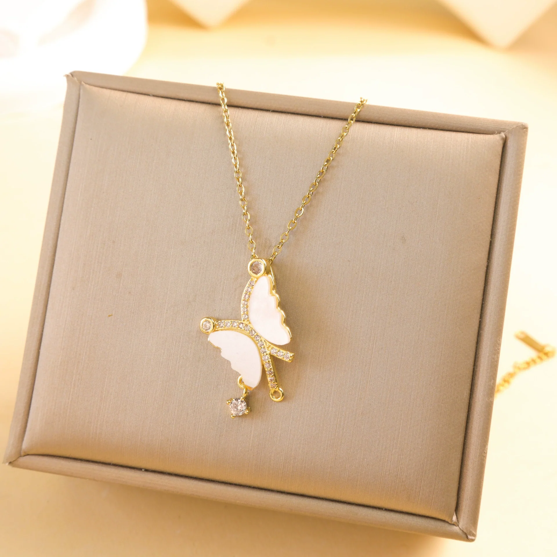 Wholesale Women's Copper And Titanium Steel Butterfly Pendant Necklace With Real Gold Plating And Enhanced Color Retention Sweet Style Cross Chain - Image 10