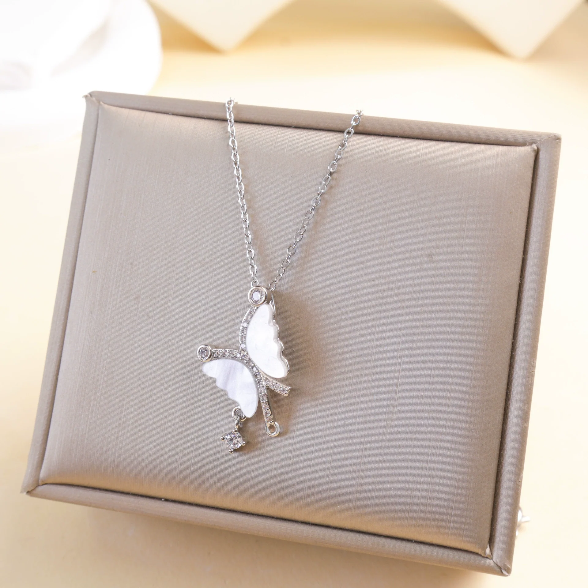 Wholesale Women's Copper And Titanium Steel Butterfly Pendant Necklace With Real Gold Plating And Enhanced Color Retention Sweet Style Cross Chain - Image 11