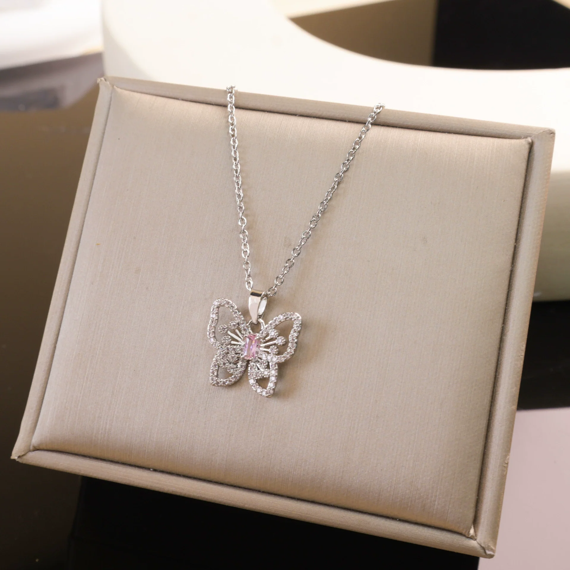 Wholesale Women's Copper And Titanium Steel Butterfly Pendant Necklace With Real Gold Plating And Enhanced Color Retention Sweet Style Cross Chain - Image 12