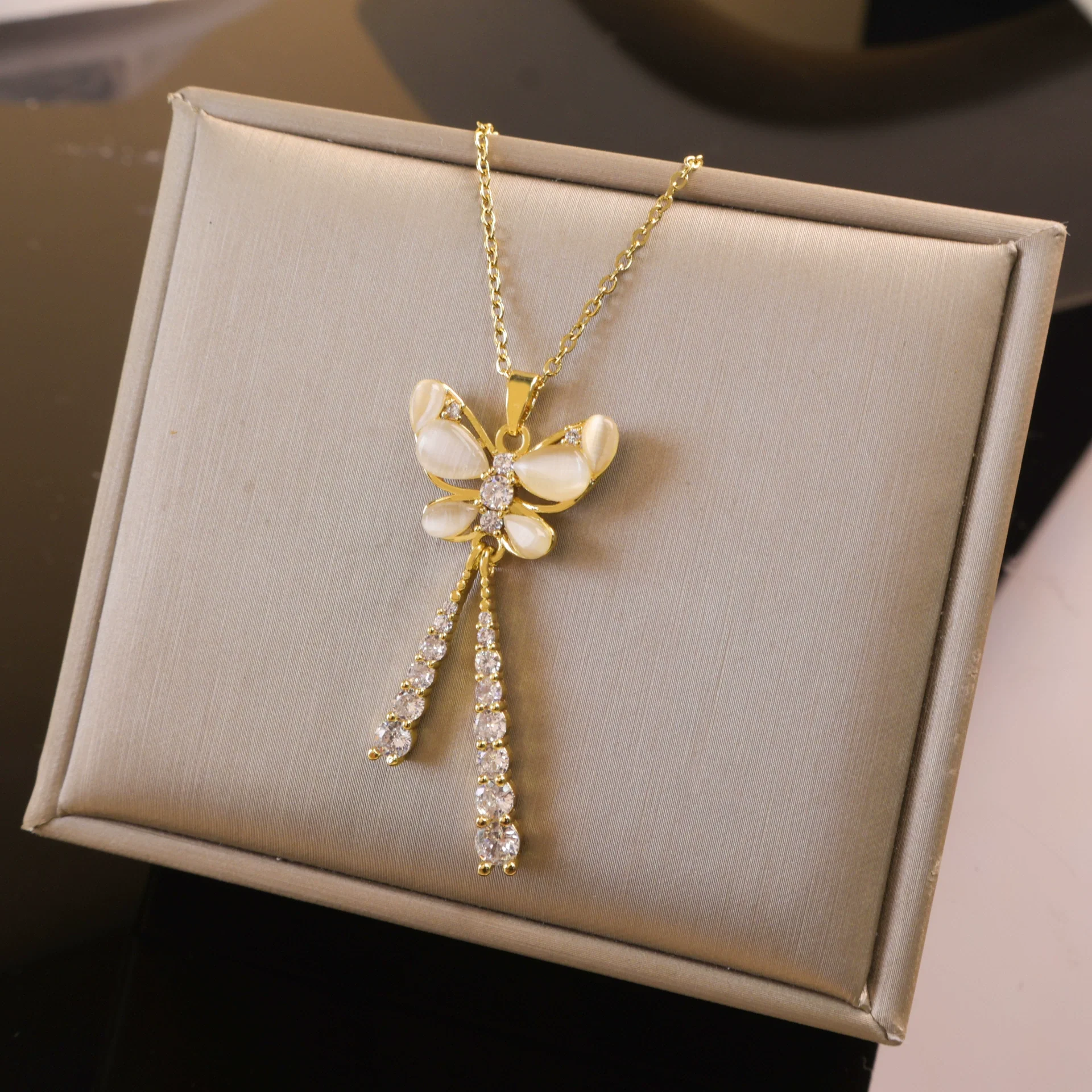 Wholesale Women's Copper And Titanium Steel Butterfly Pendant Necklace With Real Gold Plating And Enhanced Color Retention Sweet Style Cross Chain - Image 13