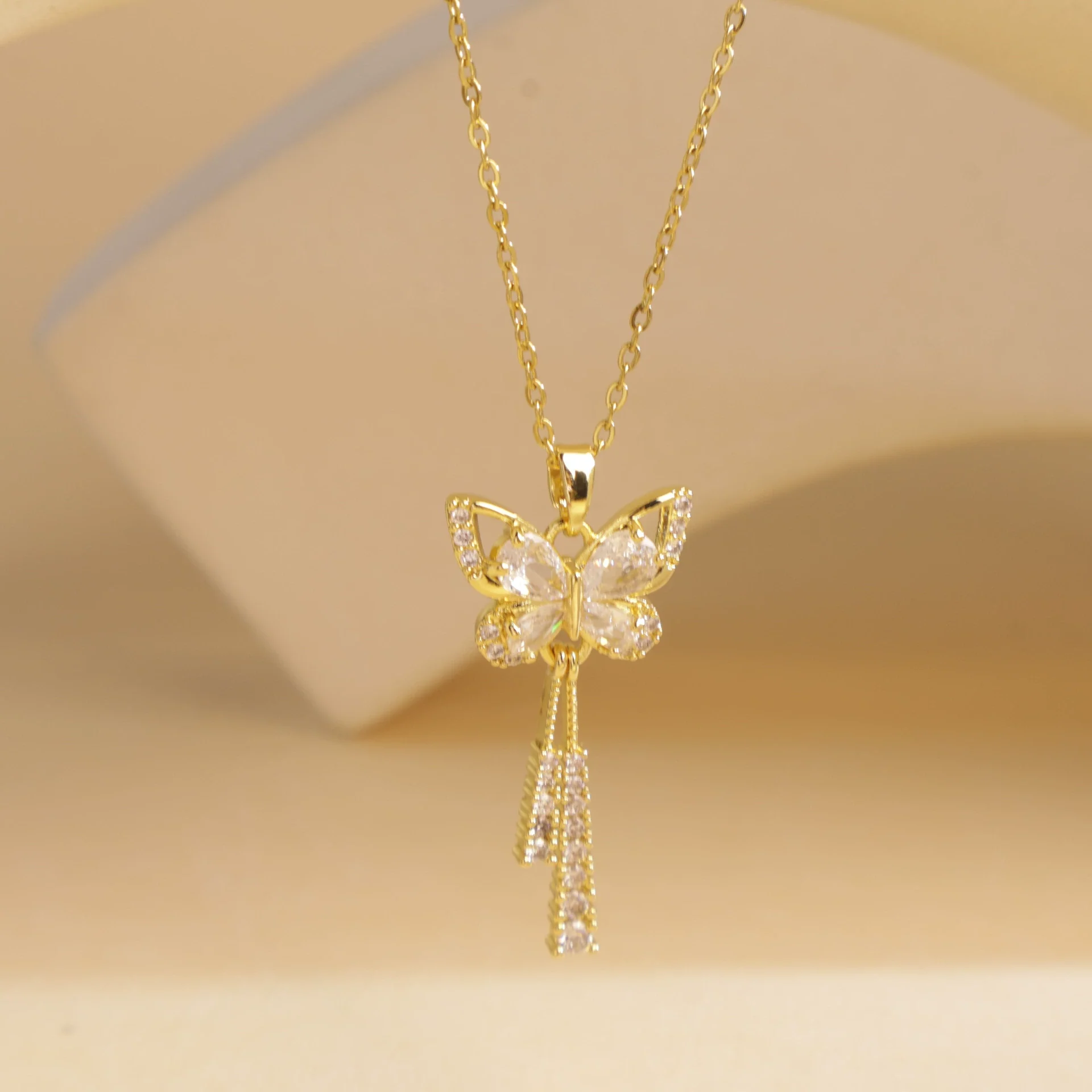 Wholesale Women's Copper And Titanium Steel Butterfly Pendant Necklace With Real Gold Plating And Enhanced Color Retention Sweet Style Cross Chain - Image 15