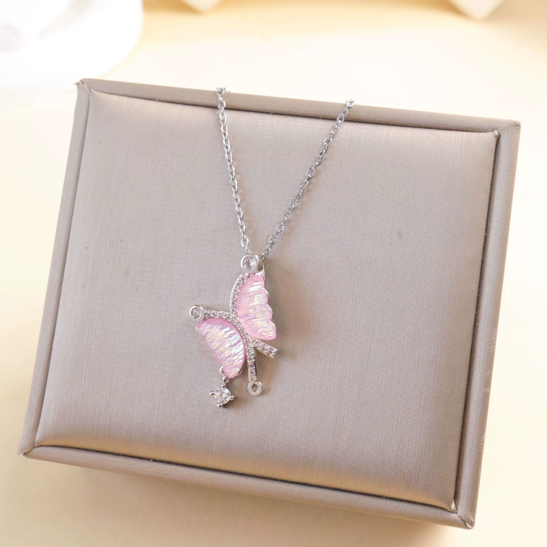 Wholesale Women's Copper And Titanium Steel Butterfly Pendant Necklace With Real Gold Plating And Enhanced Color Retention Sweet Style Cross Chain - Image 7