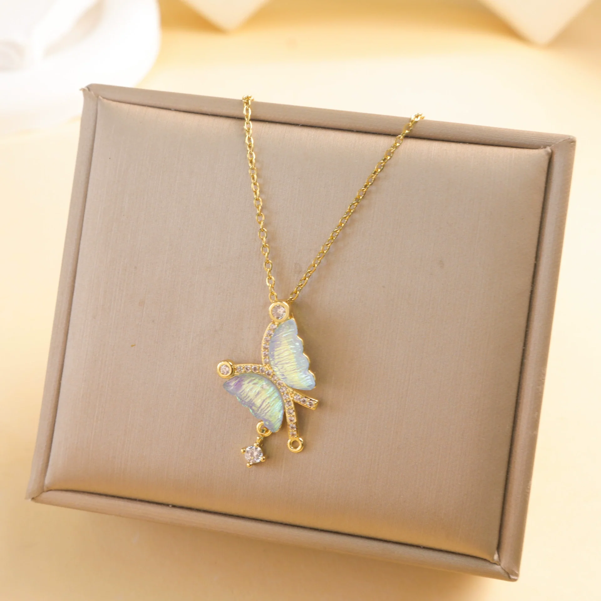 Wholesale Women's Copper And Titanium Steel Butterfly Pendant Necklace With Real Gold Plating And Enhanced Color Retention Sweet Style Cross Chain - Image 8