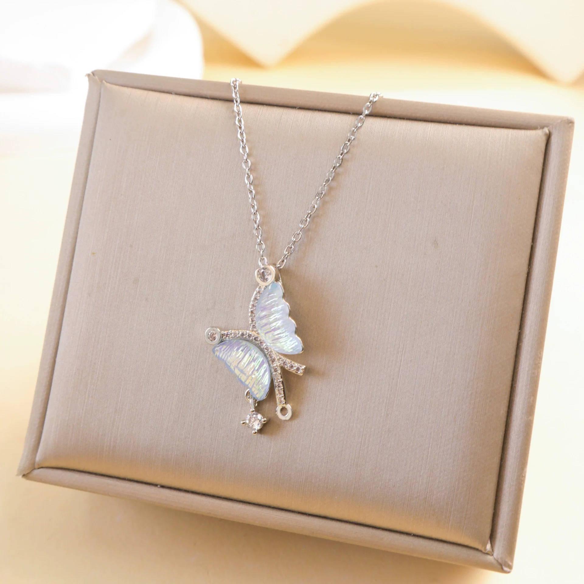 Wholesale Women's Copper And Titanium Steel Butterfly Pendant Necklace With Real Gold Plating And Enhanced Color Retention Sweet Style Cross Chain - Image 9