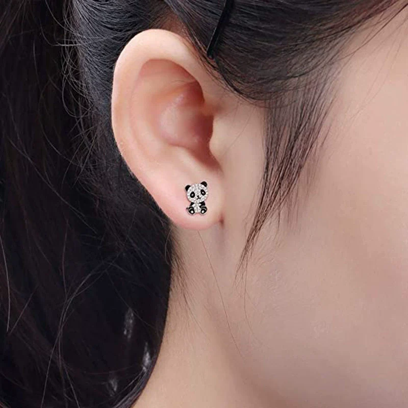 Wholesale Women's Copper Animal Zodiac Panda Bow Zircon Earrings - Image 2