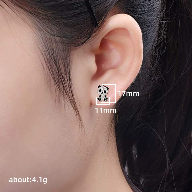 Wholesale Women's Copper Animal Zodiac Panda Bow Zircon Earrings - Image 4