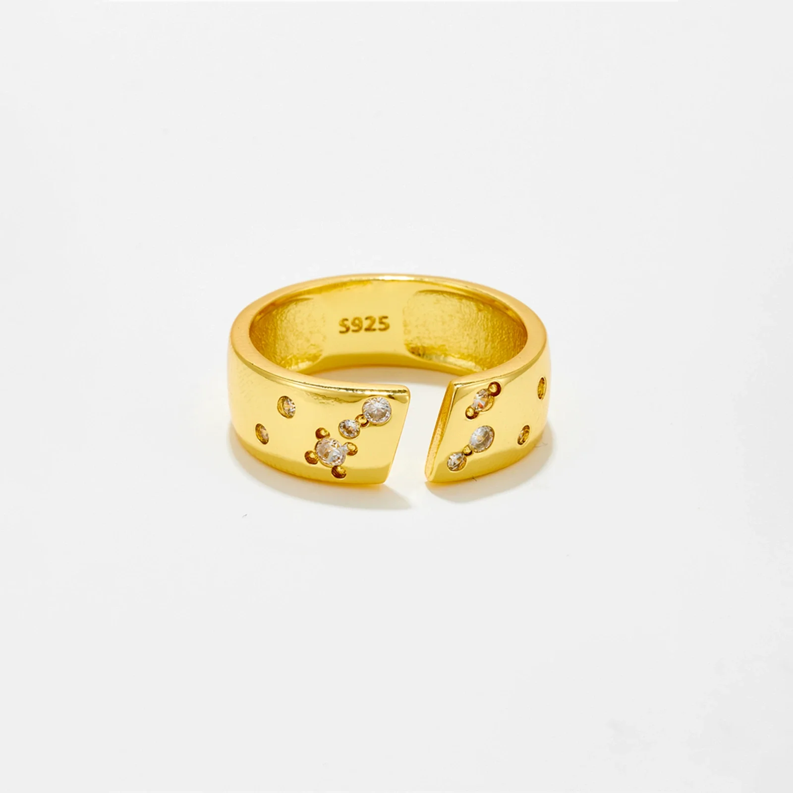 Wholesale Women's Copper Brushed Diamondencrusted Geometric Opening Ring With Platinum And 18K Gold Electroplating Light Luxury Highend Cool Style - Image 7