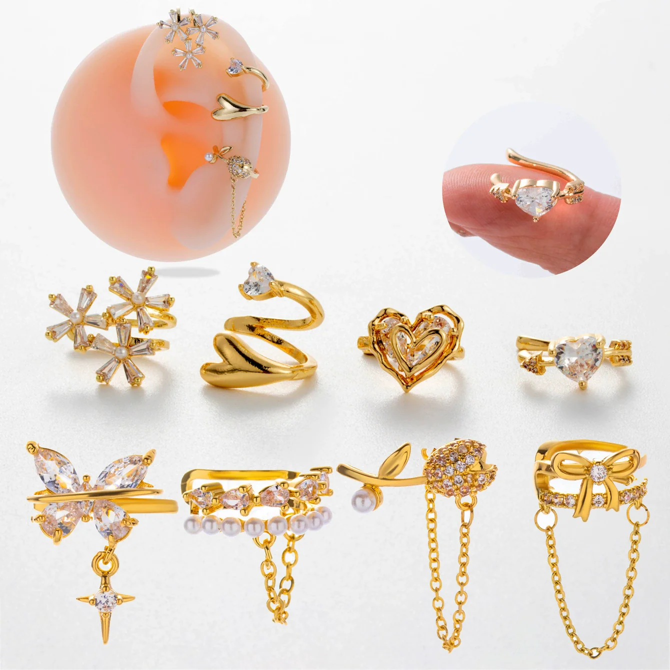 Wholesale Women's Copper Butterfly Cartilage Ear Clip Microinlaid Zircon Geometric Electroplated