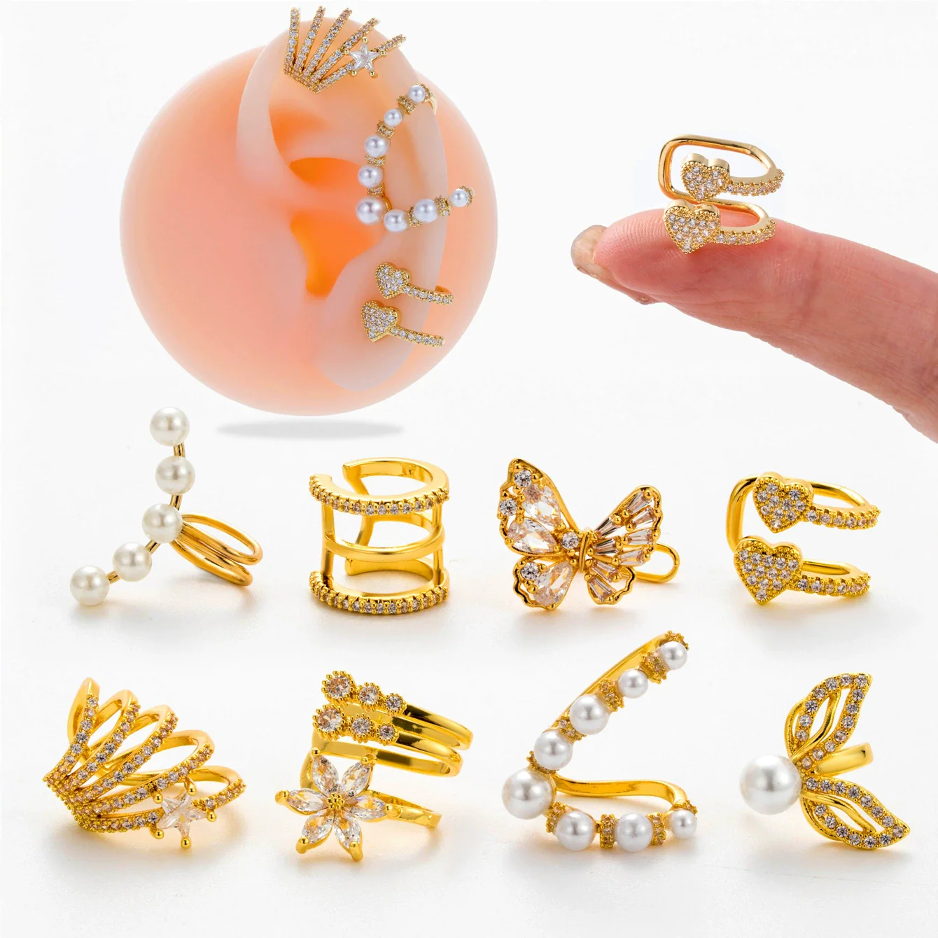 Wholesale Women's Copper Butterfly Cartilage Ear Clip With Microinlaid Zircon And Geometric Pattern Electroplated