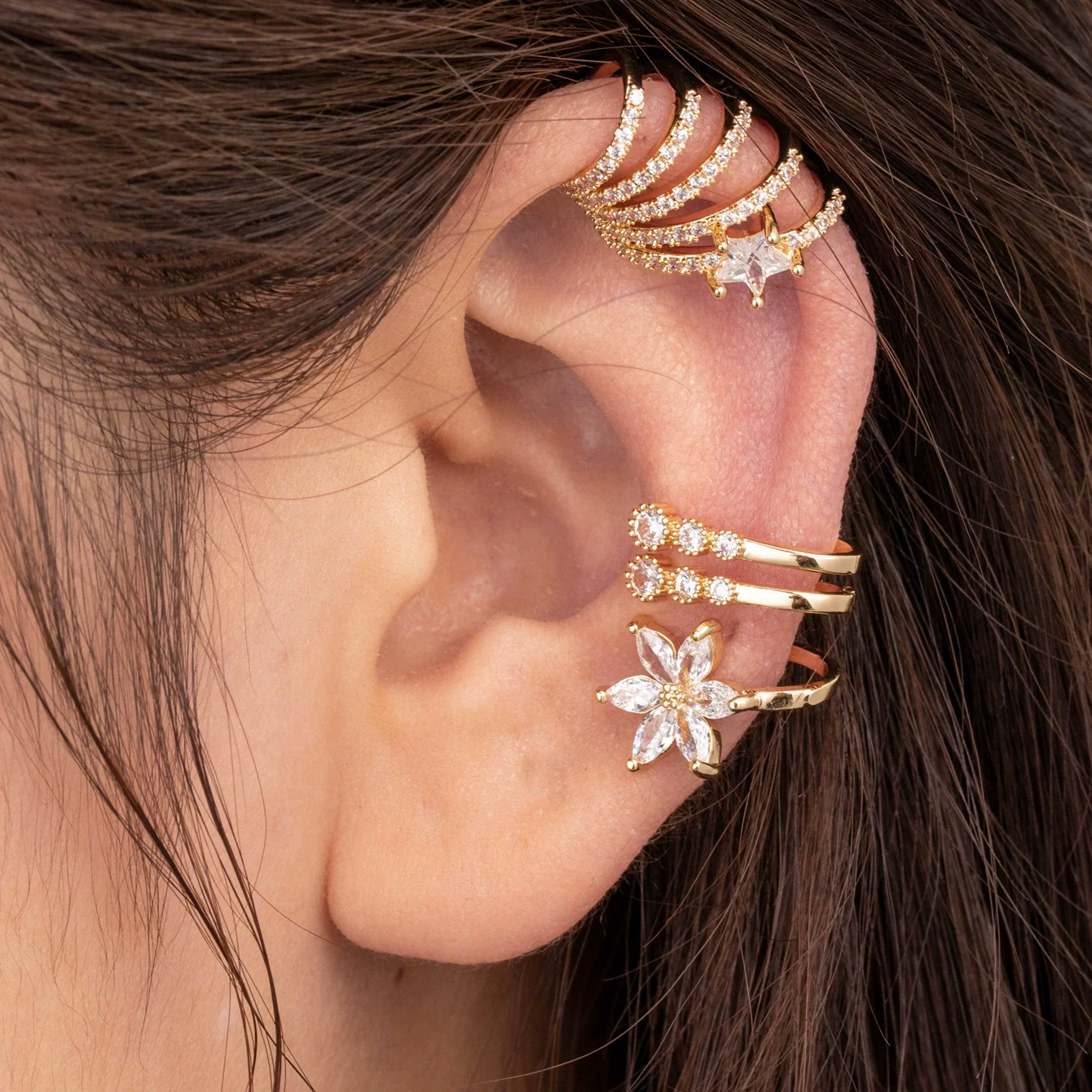 Wholesale Women's Copper Butterfly Cartilage Ear Clip With Microinlaid Zircon And Geometric Pattern Electroplated - Image 4