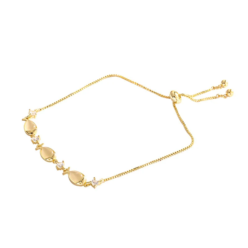 Wholesale Women's Copper Cat's Eye Stone Geometric Small Fish Style Electroplated Bracelet Jewelry - Image 5