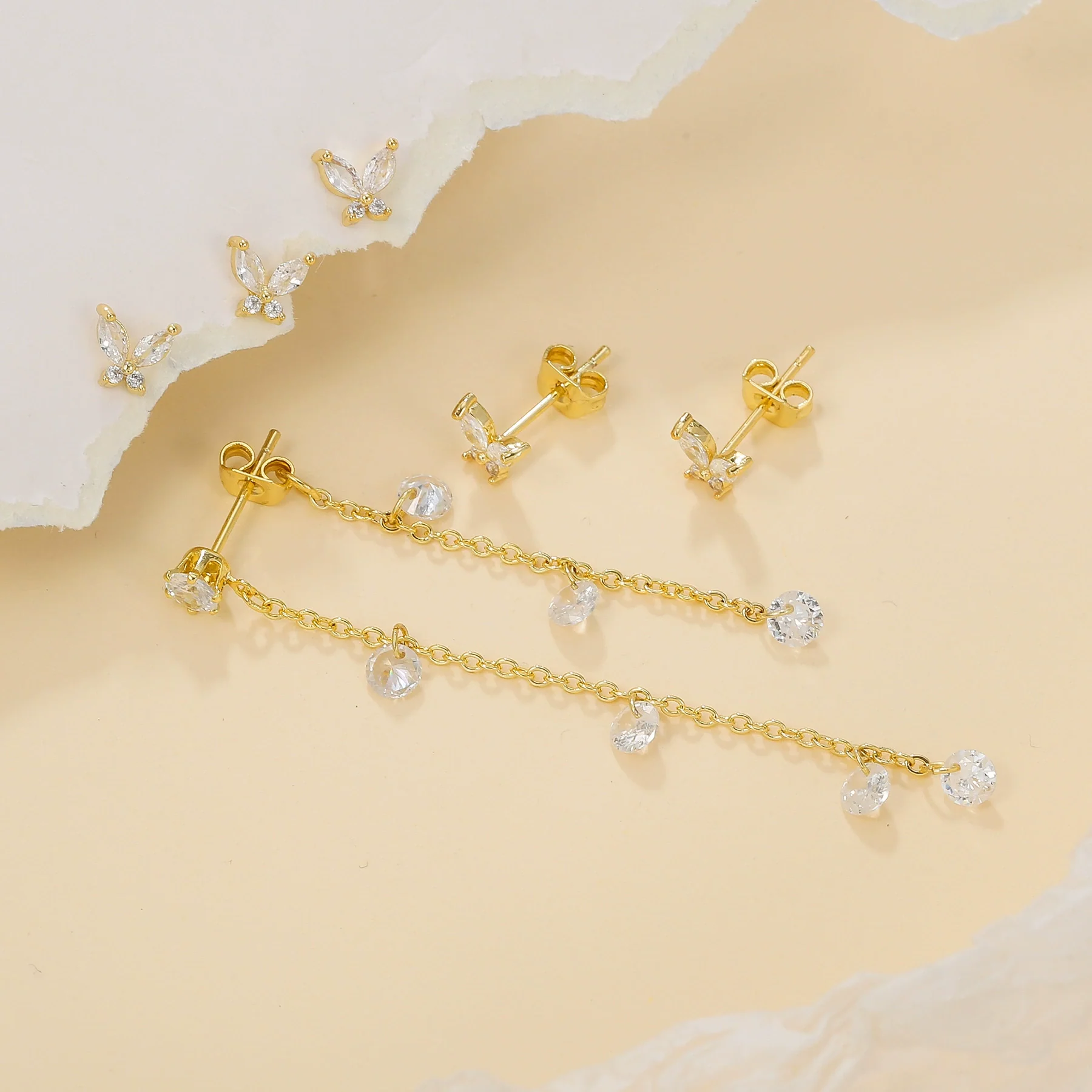 Wholesale Women's Copper Drop Shape Zirconia Butterfly Tassel Pendant Earrings Sweet Style - Image 4