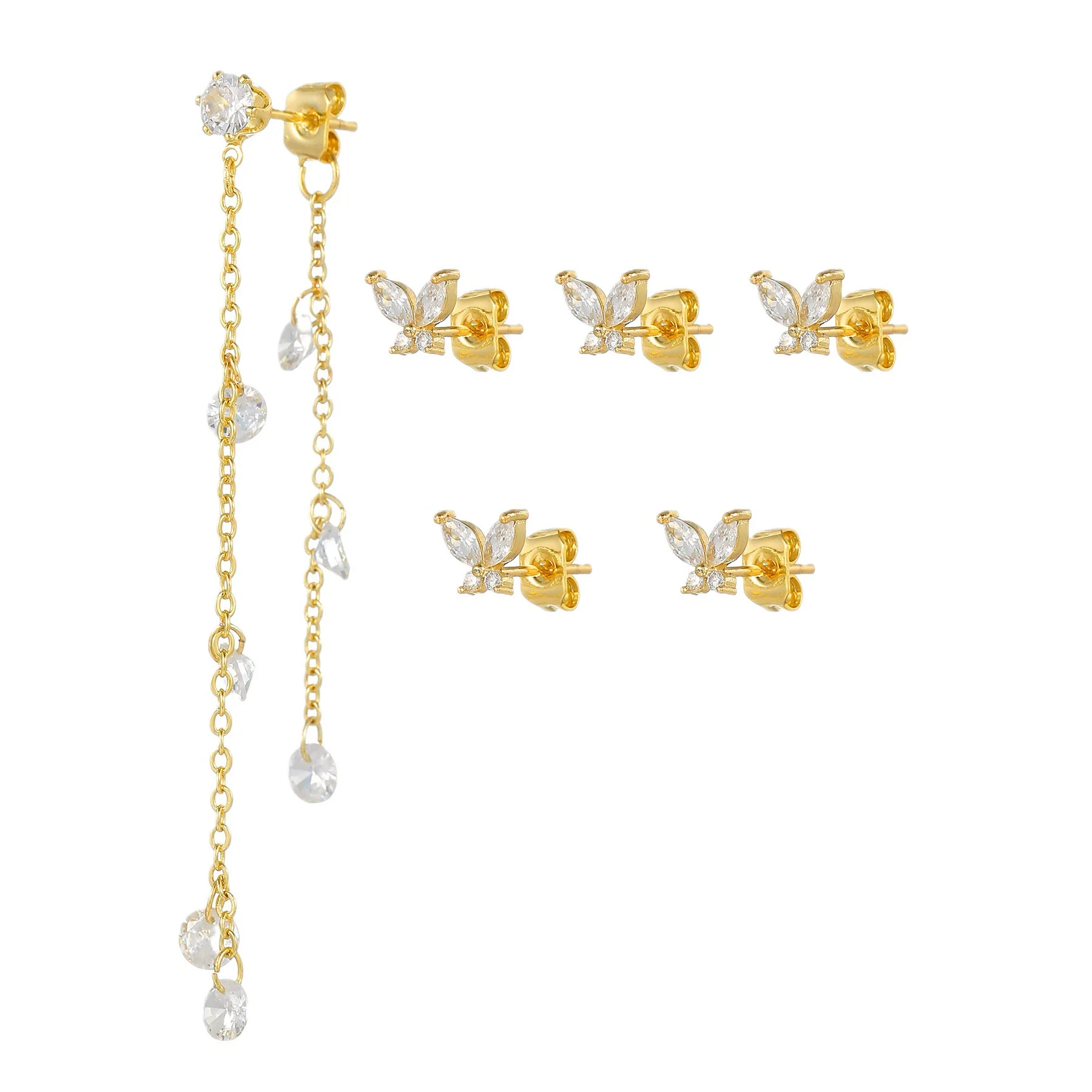 Wholesale Women's Copper Drop Shape Zirconia Butterfly Tassel Pendant Earrings Sweet Style - Image 5