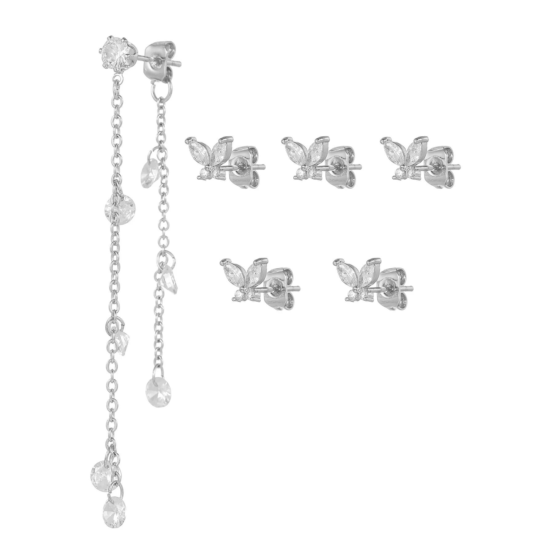 Wholesale Women's Copper Drop Shape Zirconia Butterfly Tassel Pendant Earrings Sweet Style - Image 7