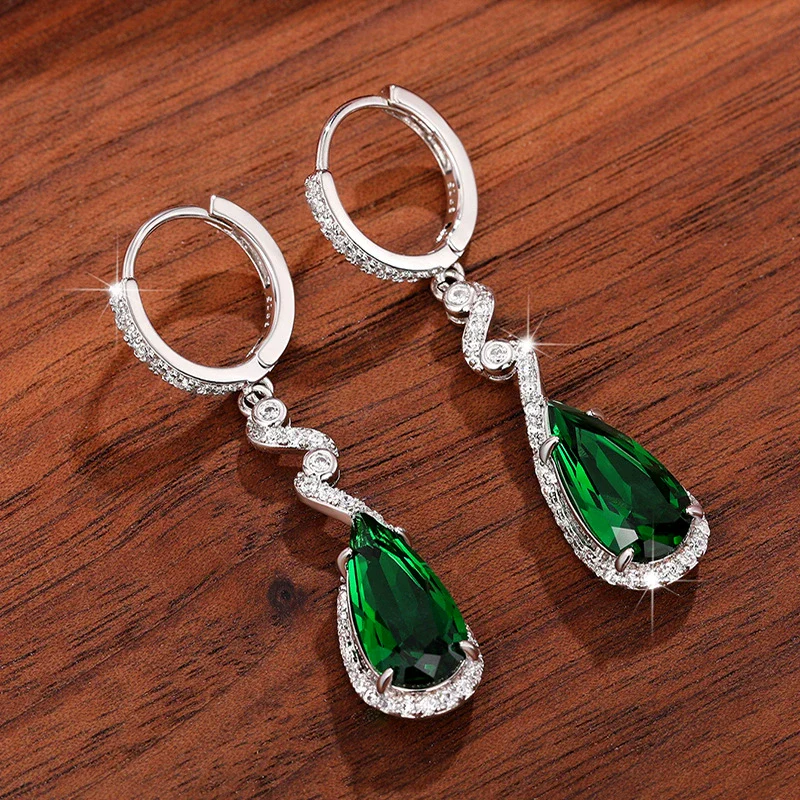 Wholesale Women's Copper Dropshaped Zircon Inlaid Baroque Style Long Ear Buckle Earrings - Image 4