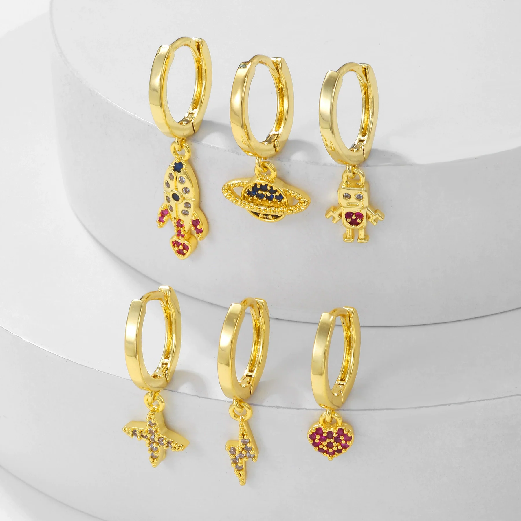 Wholesale Women's Copper Earrings Set With Inlaid Zircon Heart And Geometric Patterns Joker Style - Image 4