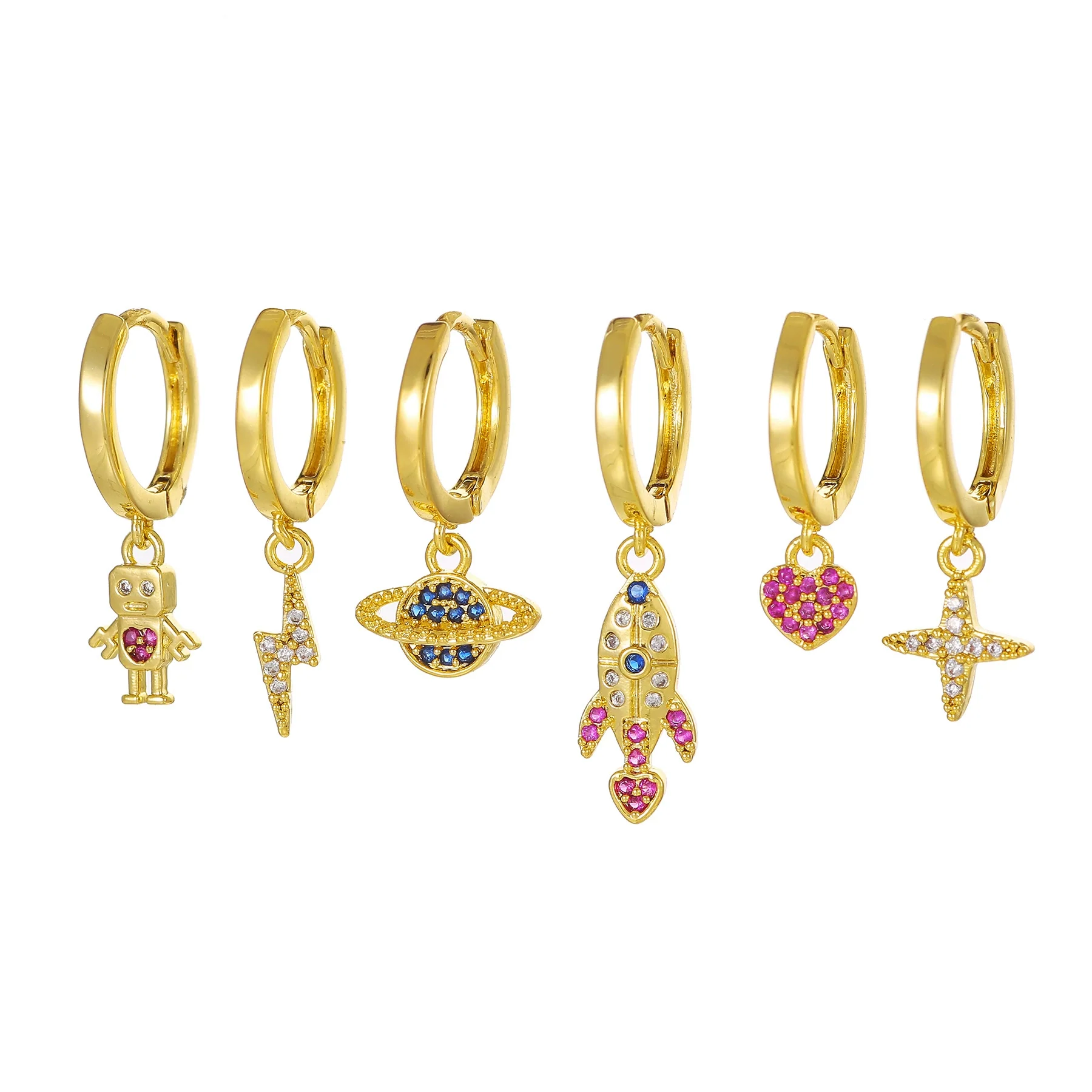 Wholesale Women's Copper Earrings Set With Inlaid Zircon Heart And Geometric Patterns Joker Style - Image 6