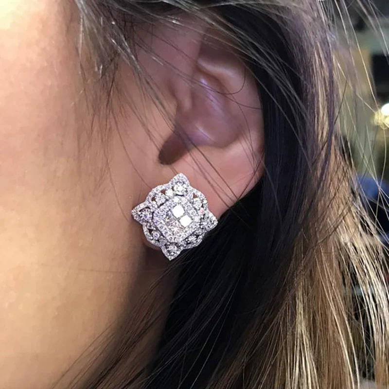 Wholesale Women's Copper Earrings With Flower Pattern And Inlaid Zircon French Cool Style - Image 2